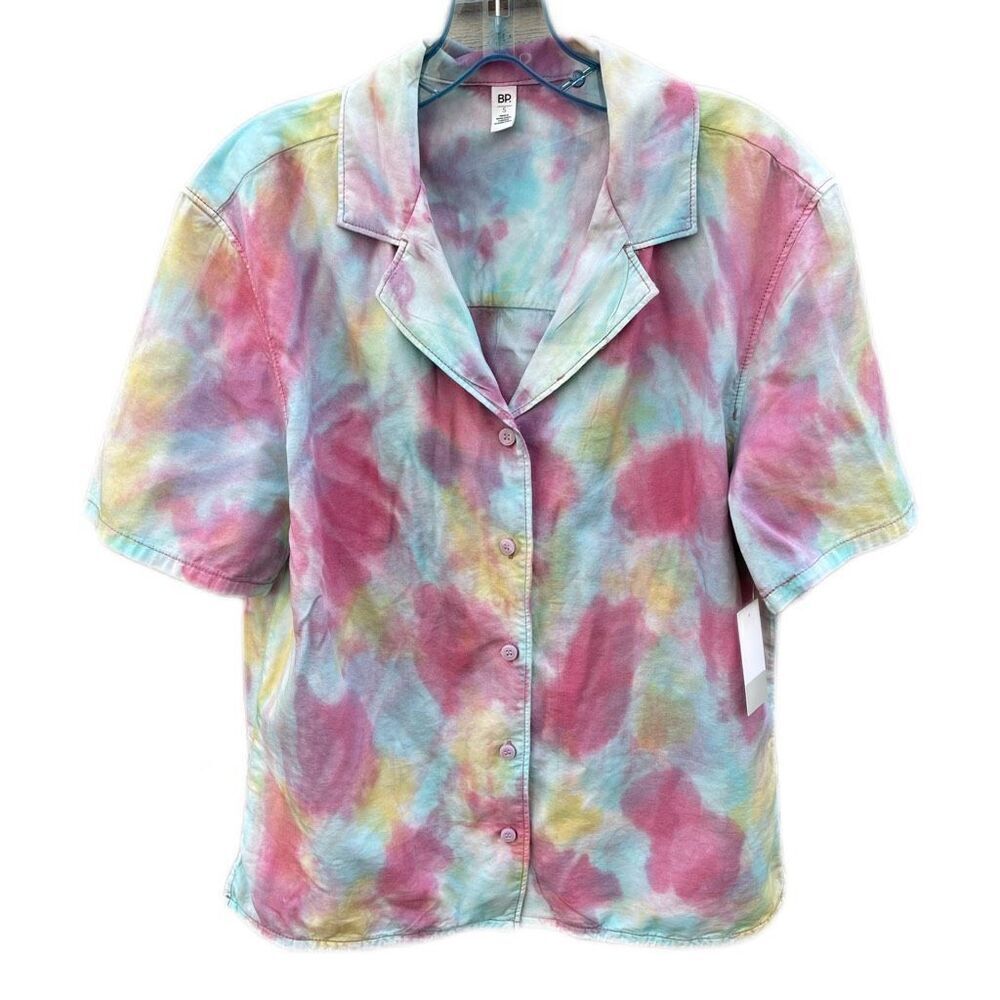 BP. Size S button front tie dye cotton blend blouse.